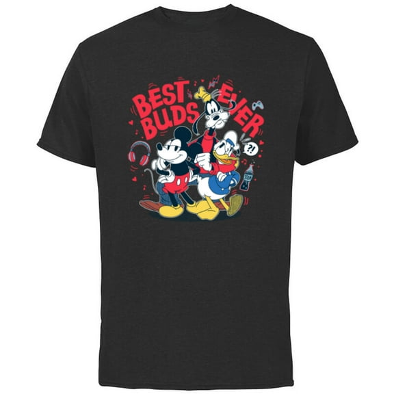 Disney Mickey Mouse Donald Duck Goofy Best Buds Ever Friends - Short Sleeve Cotton T-Shirt for Adults - Customized-Black