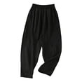 thumbnail image 2 of Conairie Linen Pants Women Straight Leg High Waisted Casual Harem Pants With Drawstring Vacation Palazzo Trousers Outfits With Pockets Black XXL, 2 of 3