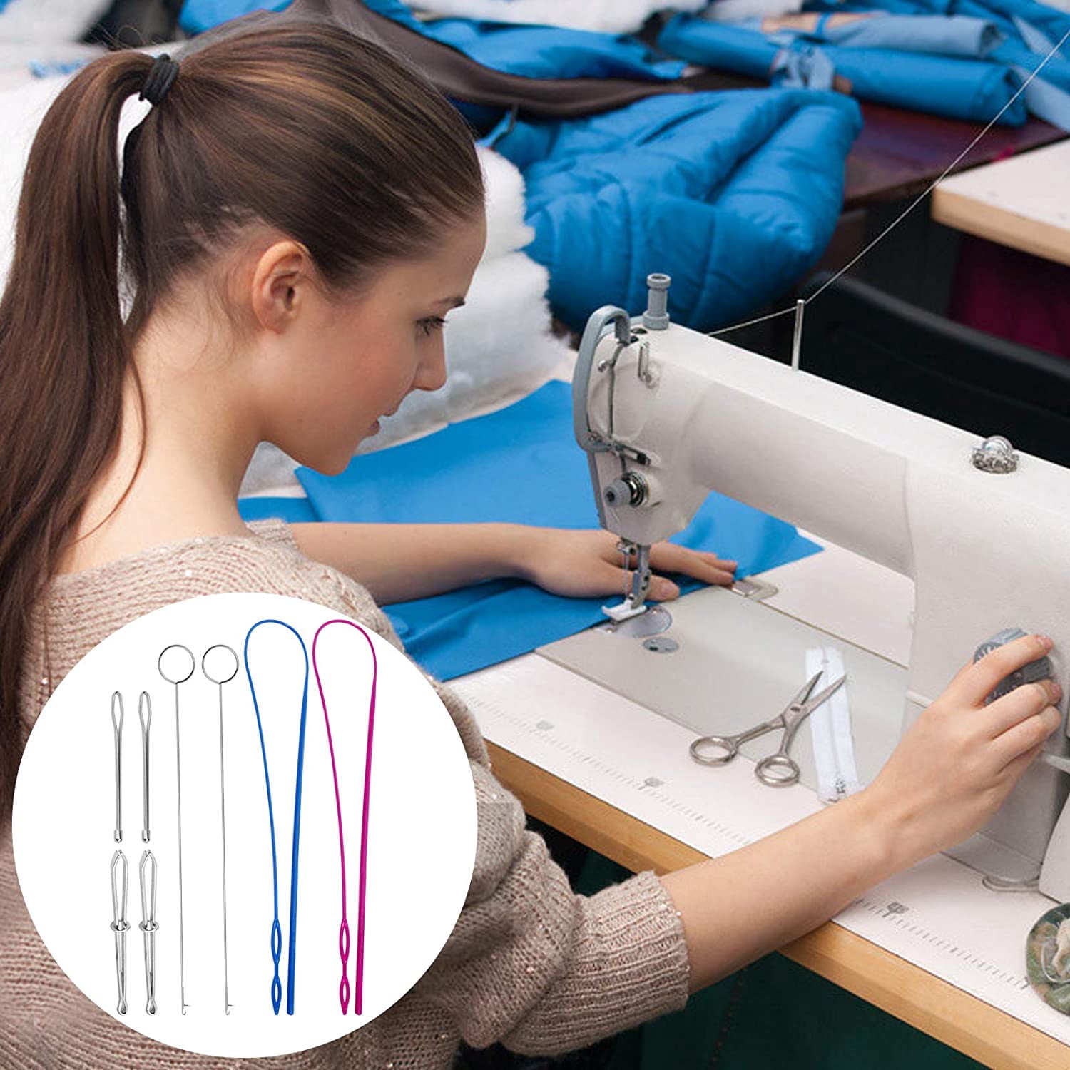 8 Pieces Sewing Loop Kit, DaKuan Include 2 Flexible Plastic Drawstring Threader, 2 Stainless Steel Sewing Loop Turner Hook, 2 Metal Drawstring Threader and 2 Metal Tweezers