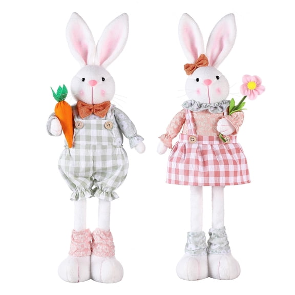 Easter Standing Bunny Decor 2 Pack, Extendable Long Leg Spring Rabbit Figurines