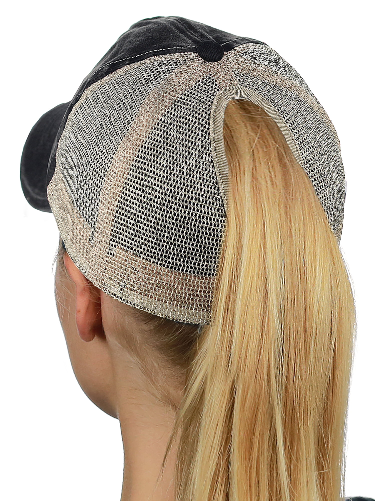 Ponyflo Ponytail Messy High Bun Distressed Adjustable Trucker Baseball