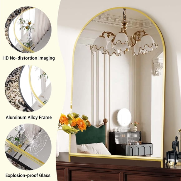 Espejo de baño moderno con marco aluminio dorado antióxido - Cristalino templado 5mm - Elegante y fácil de instalar - Ideal para ambientes húmedos - 40x60 cm - Color: 16x24” Edge Type Gold