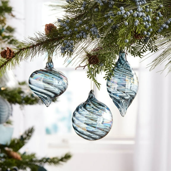 Melrose Iridescent Swirl Glass Ornament Set of 12