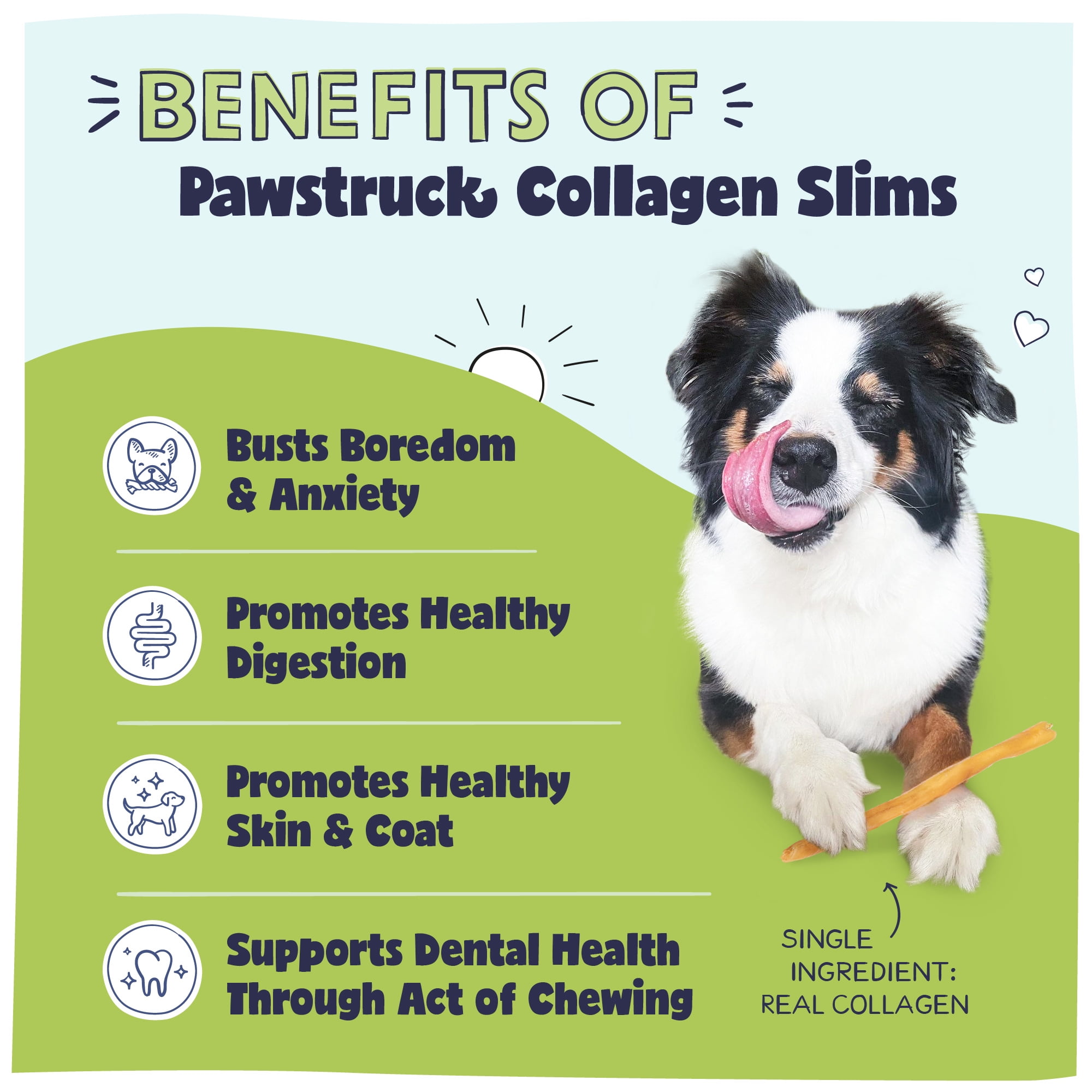Pawstruck Natural 6” Beef Collagen Slims, Single Ingredient Chew Sticks for Dogs, 8pk