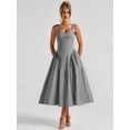 thumbnail image 4 of Women'S Summer Gingham Long Dress Corset Square Neck Lace Up Backless Casual Sundress, 4 of 9