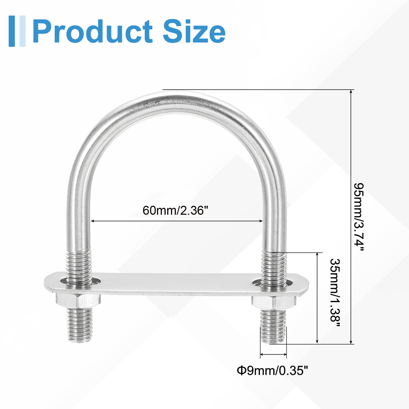 4 Sets M10 Round U-Bolts 36mm Inner Width 95mm Length U-Clamp Bolt