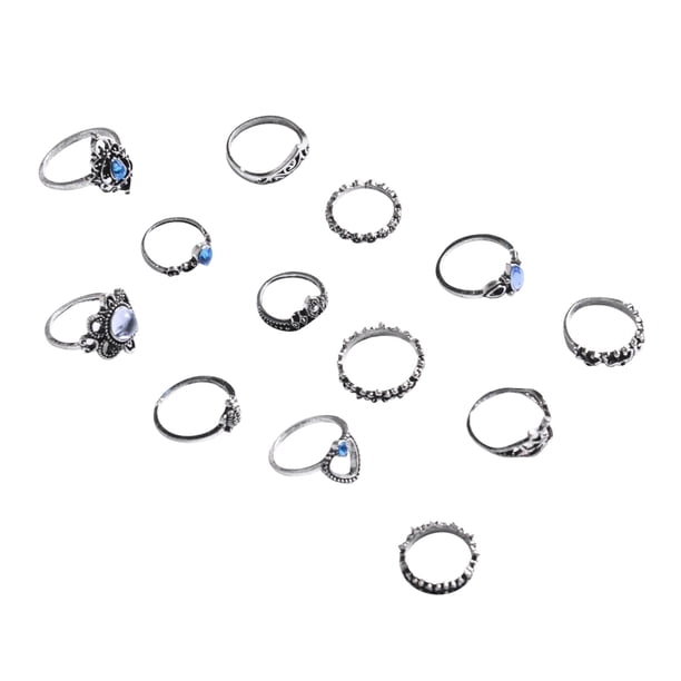 13Pcs plata retro tallada anillos conjunto para las mujeres niñas de la vendimia apilable Boho dedo anillos de aleación de diamantes de imitación Anillos de joyería retro Geometría Anillo