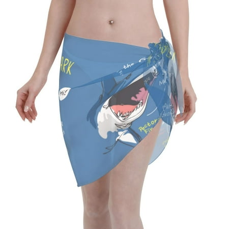 Disketp Great White Shark Women Swimsuit Cover Up Short Chiffon Summer Beach Sarong Bikini Wrap Skirt Bathing Suit