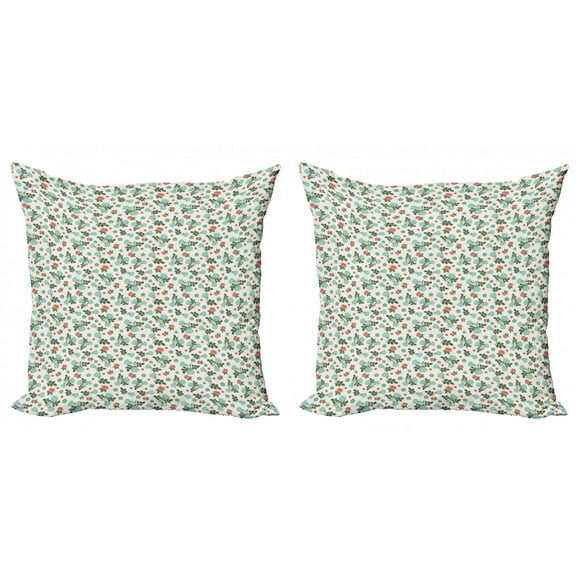 Spring Throw Pillow Cushion Cover Pack of 2, English Garden Style Floral Pattern with Flowers and Leaves, Zippered Double-Side Digital Print, 4 Sizes, Coconut Multicolor, by Ambesonne