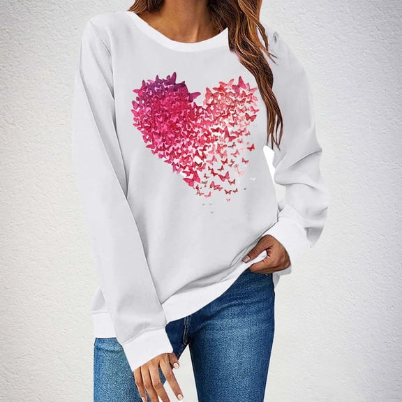 Xdegoge Cute Valentines Sweatshirts for Women Long Sleeve Love Heart Graphic Sweatshirt Pullover Casual Warm Crewneck Fashion Tops