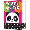 Club Pack of 48 Pink and Black 'You're Invited' Panda Face Invitations 7.25”