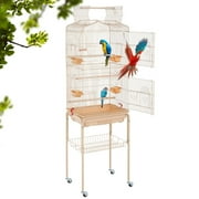 Furinno Small-Medium Bird Cage with Rolling Stand, 64 inch, Almond, Portable to anywhere