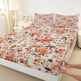 thumbnail image 3 of Homewish Romantic Orange Rose Queen Sheet Sets, Rustic Flower Floral Flat Sheet, Vintage Western Fashion Queen Fitted Sheet, Ultra Soft Bedroom Decor, 4-Piece, 3 of 7