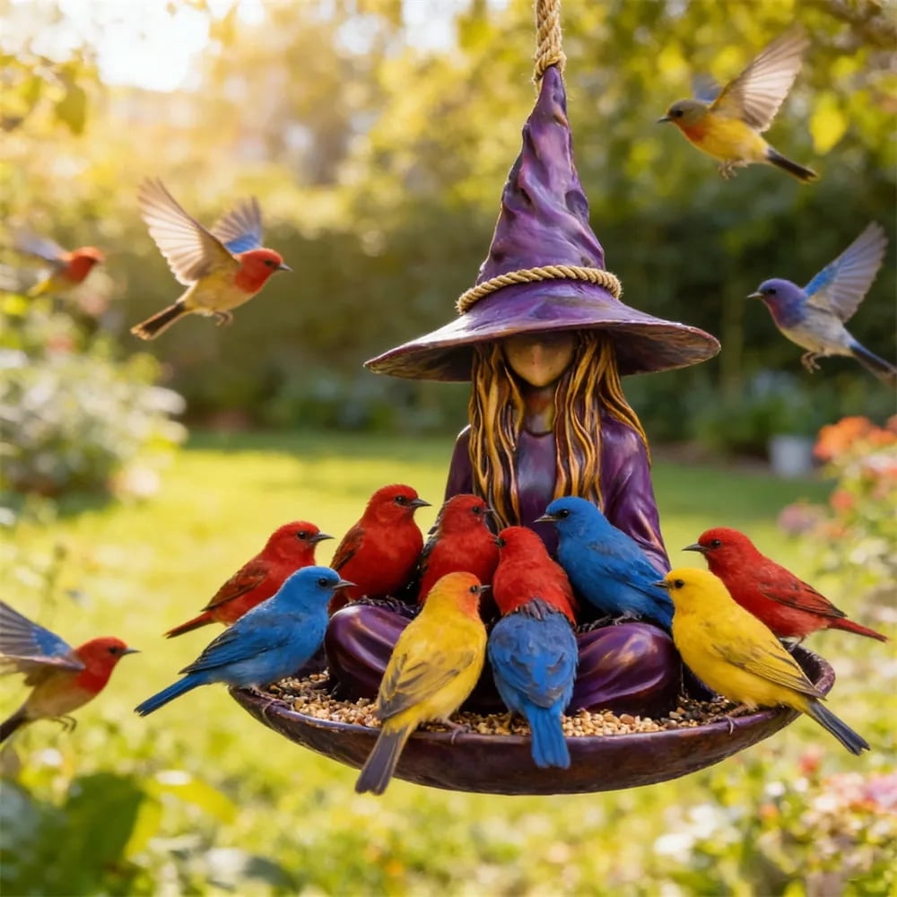 Clearance! 2026 New Halloween Witch Bird Feeder - Meditating Witch Garden Bird Feeder Garden Decoration - Statue Bird Feeders for Outdoors Hanging - Halloween Gifts for K*ids Women Men Mom Dad