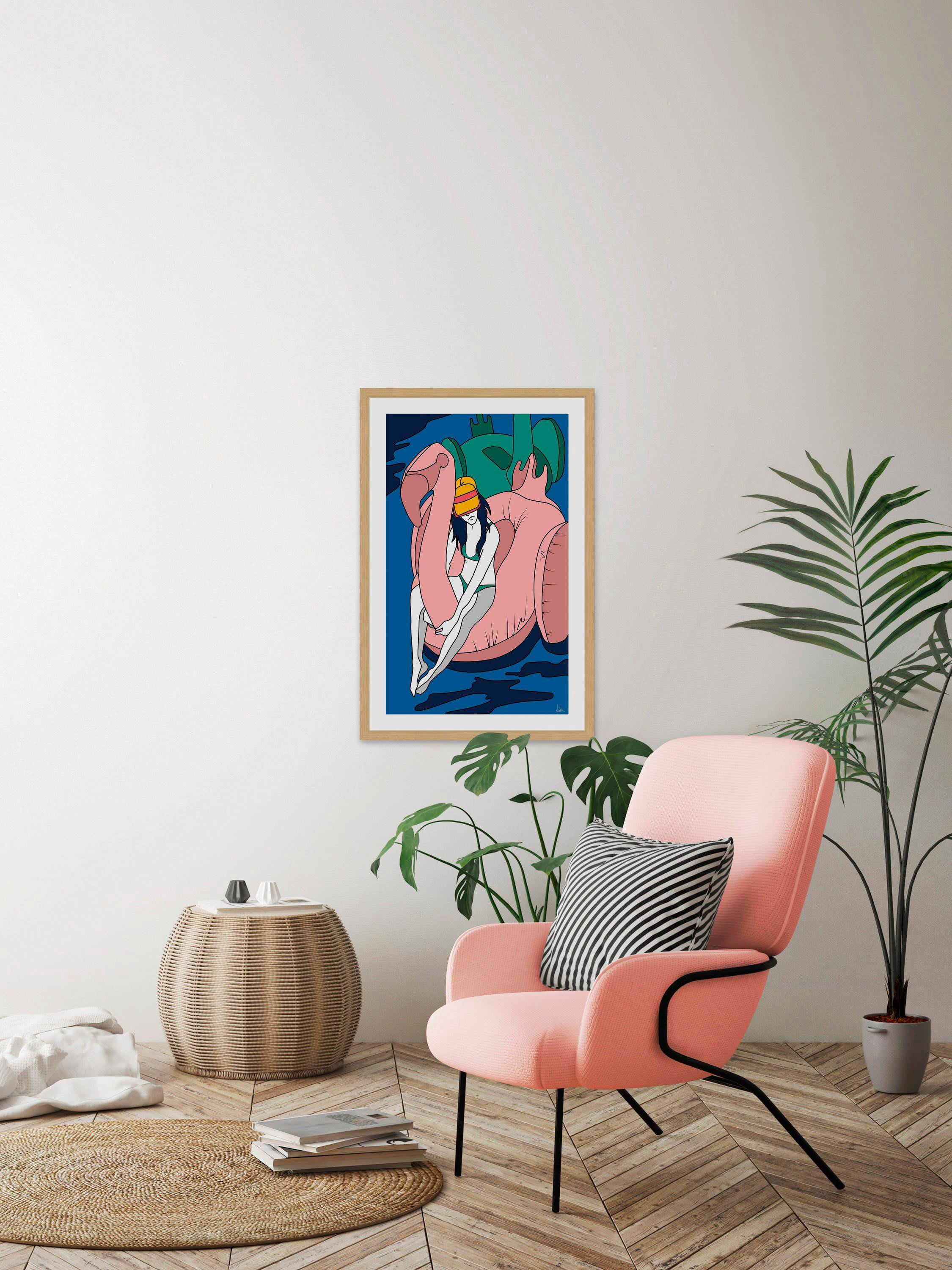 Floating Flamingo I Framed Painting Print