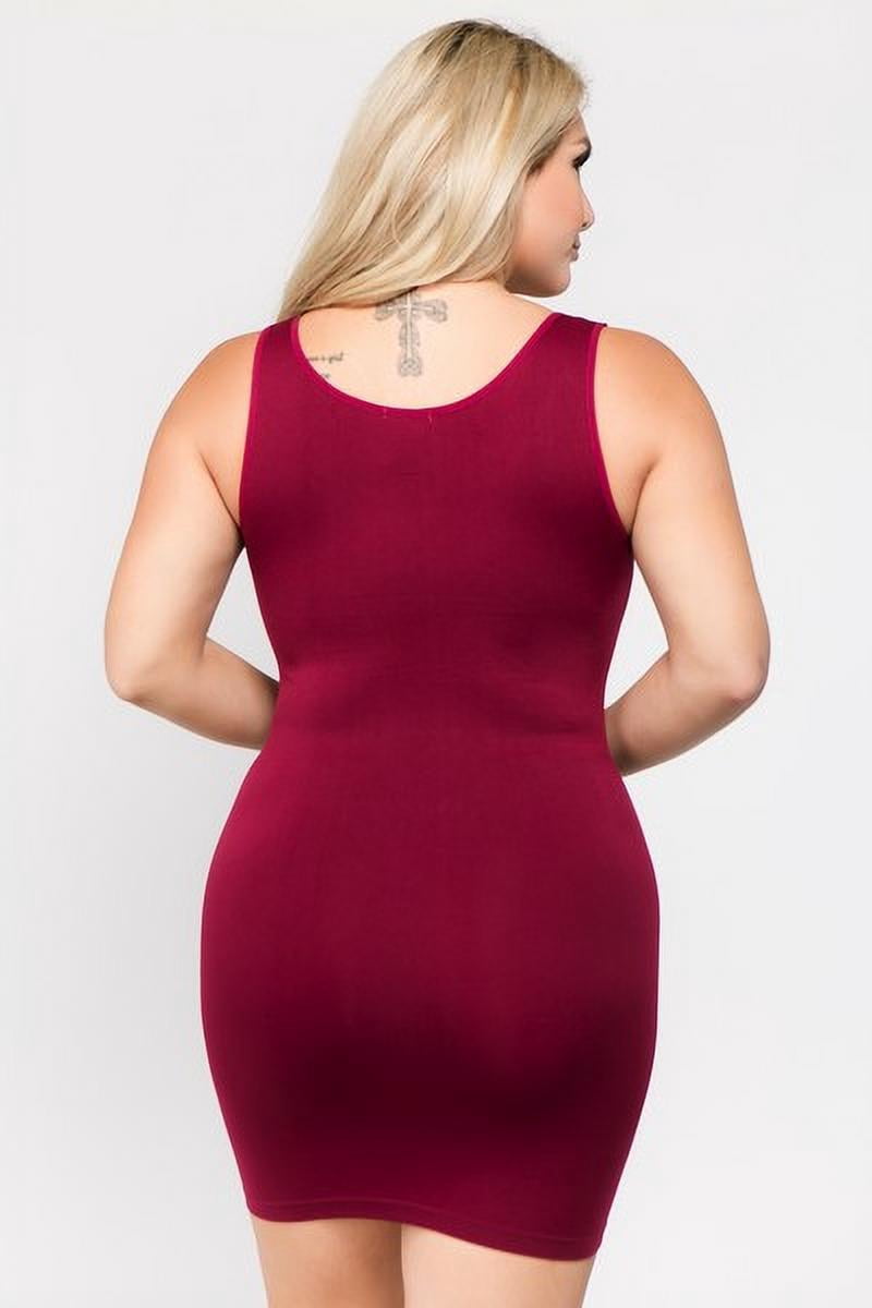 K-Cliffs Plus Size Lady's Traditional Ribbed Bodycon Stretch Tank Dress, Color; Burgundy