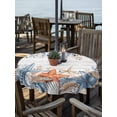 thumbnail image 2 of Outdoor Tablecloths with Umbrella Hole & Zipper, Blue Coastal Round Tablecloths 60 Inch, Summer Beach Starfish Weeping Eucalyptus Wooden Waterproof Table Cloth, Patio/Pool/Picnic Table Covers, 2 of 8