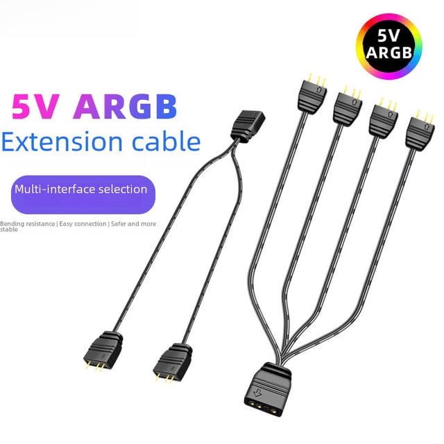 Cable de extensión de placa base de 5 V y 3 pines, concentrador de sincronización ARGB de un minuto, dos, tres o cuatro, cable de sincronización de expansión de línea dividida