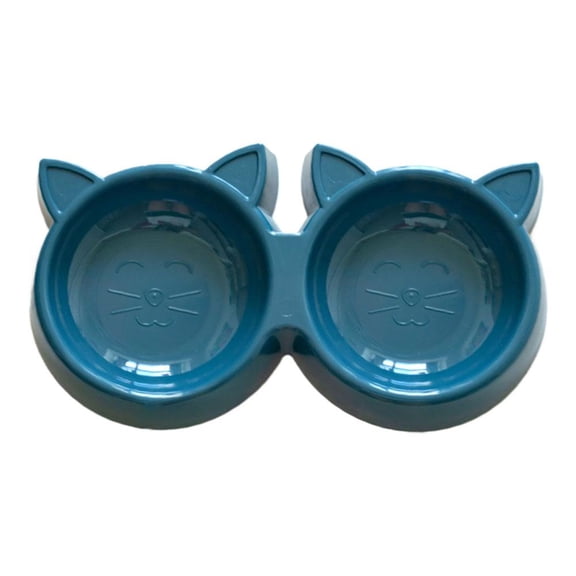 OADUKQ Double Pet Feeding Bowl, Plastic Cat Bowl with Cat, Cats and Small Dogs in Apartments, Dark Blue, 11.22 X 5.71 X 1.18 in