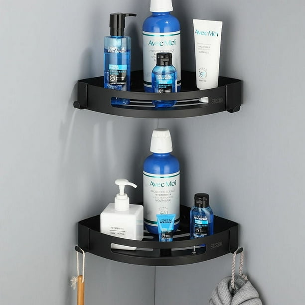 Estante organizador de ducha, paquete de 2 estantes para ducha interior, estante de gran capacidad de acero inoxidable a prueba de óxido para pared de baño (negro)