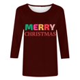 thumbnail image 4 of Pisexur Joyeux Noël T-Shirts pour Femmes Col Rond Manches 3/4 Mode Vacances Tee Tops Mode Ample Automne, 4 of 4