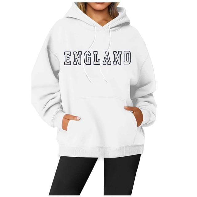 WEAIXIMIUNG Robe Chandail en Molleton avec Poches Style Britannique à la Mode pour Femmes Imprimé Lettre Poche à Cordon Col Rond Manches Longues Chandail à Capuchon de Sport Décontracté (1)