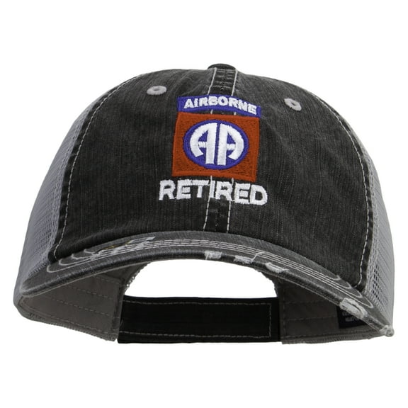 US Army 82nd Airborne Retired Embroidered Low Profile Cotton Mesh Cap - Black OSFM