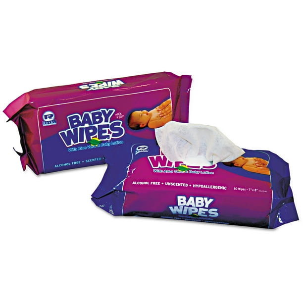 Royal Baby Wipes Refill Pack, White, 80/Pack, 12 Packs/Carton