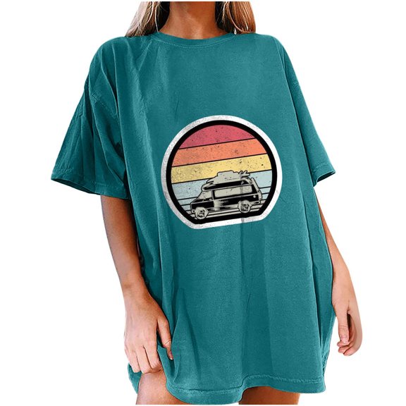 IROINNID Womens Short Sleeve Summer Beach Printed Casual Top Pullover T-shirt Spring Saving