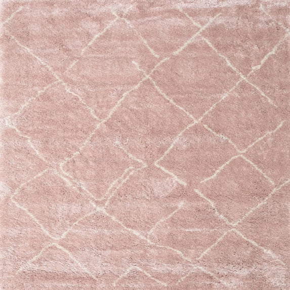 Ahgly Company Indoor Square Contemporary Deep Rose Pink Trellis Area Rugs, 3' Square