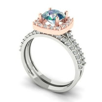 Clara Pucci 18K White/Rose Gold 1.495 Synthetic Blue Moissanite Engraveable Engagement Ring   Wedding Band Set