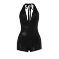 thumbnail image 5 of Women's Halter Deep V Neck Backless Polka Dot Romper Bodycon Short Party Jumpsuit Outfit, 5 of 7