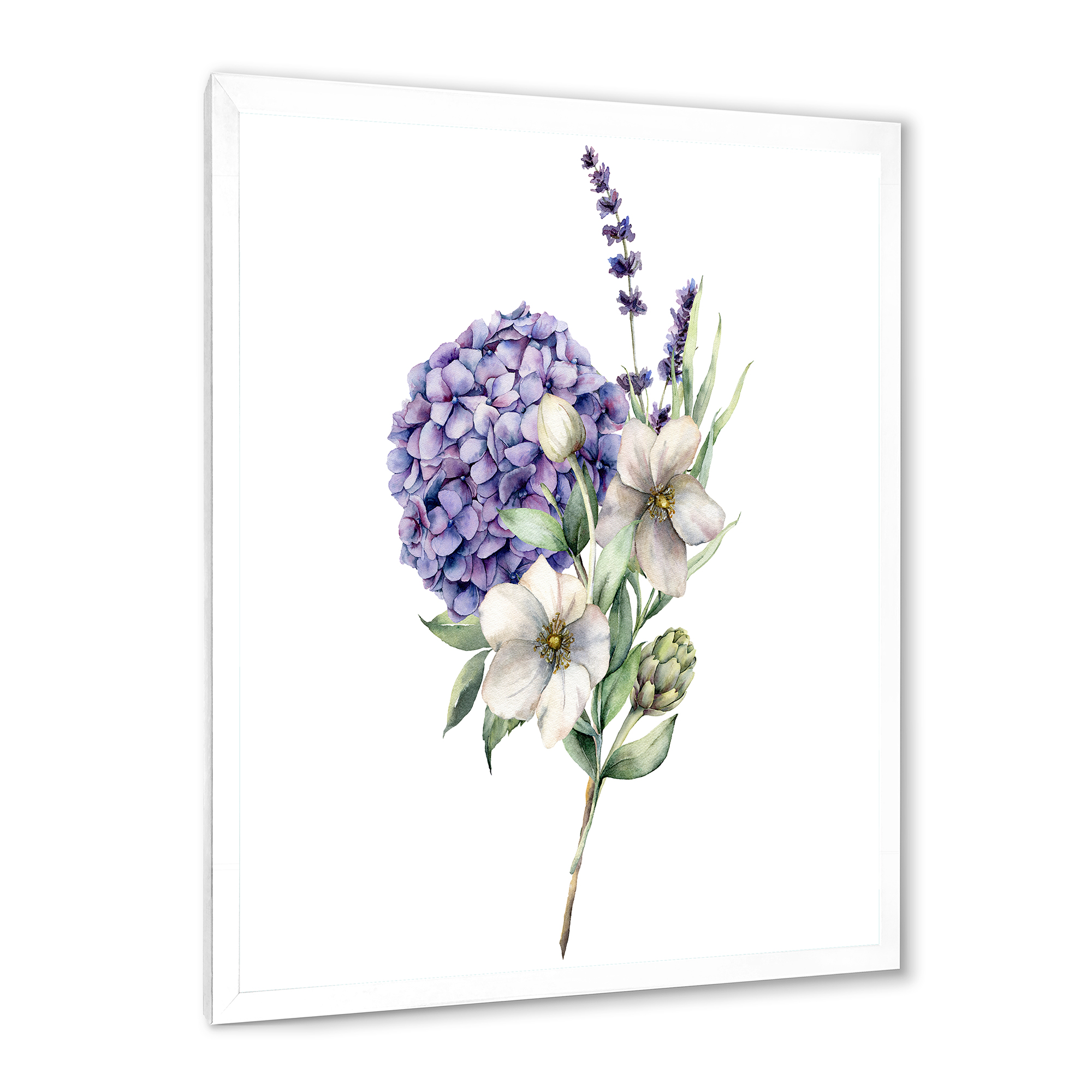 Designart 'Bouquet Of Lavender Anemone Artichoke & Hydrangea ' Traditional Framed Art Print