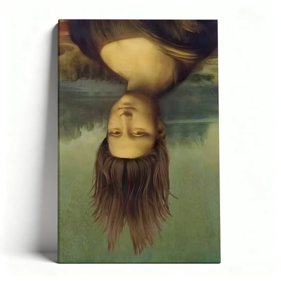 Upside Down Mona Lisa Reflection Canvas Wall Art, Surreal Classic Art Parody, Trippy Renaissance Artwork For Bathroom, Living Room, Office, Ready To Hang 8*12inch(20*30cm)