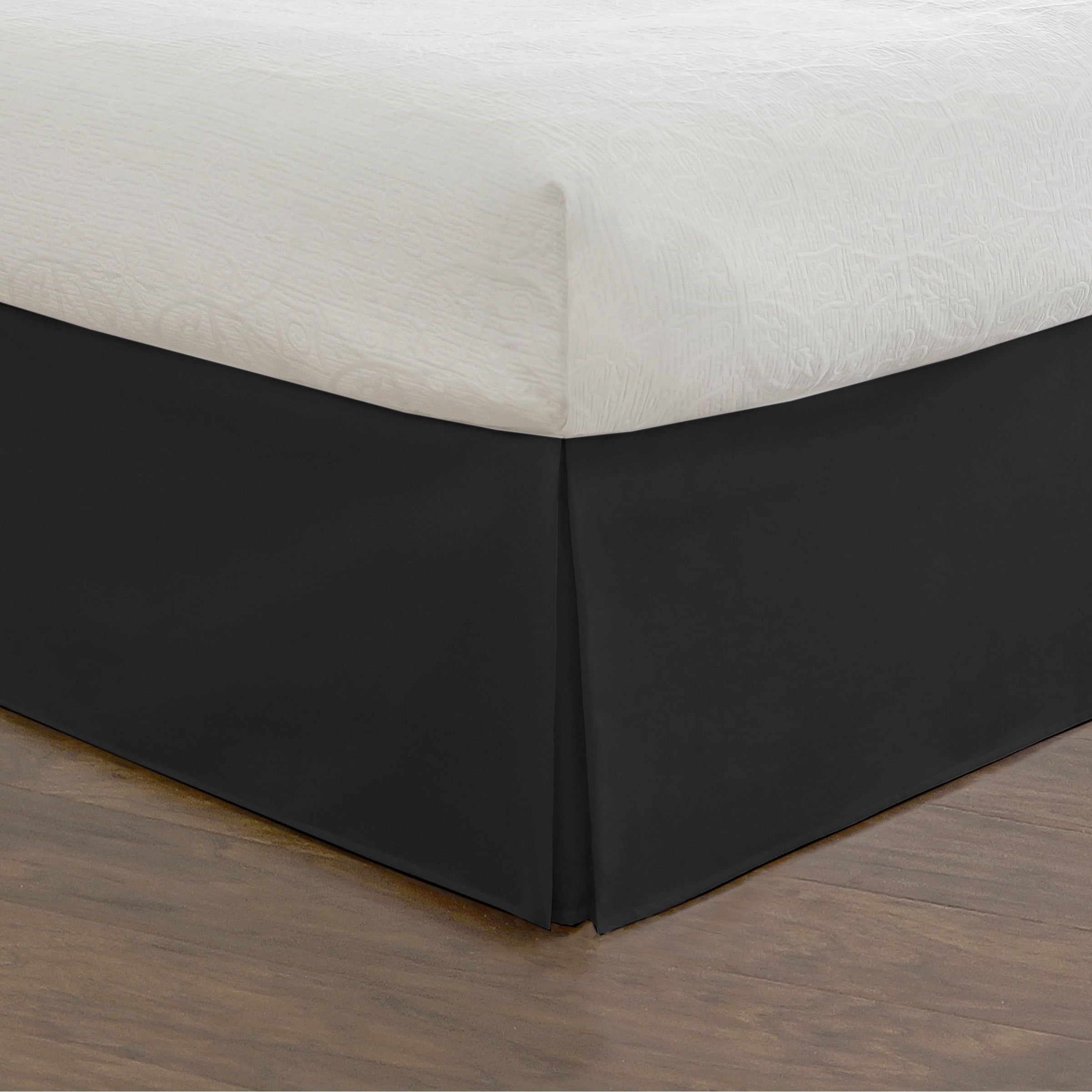 Fresh Ideas Bedding Tailored Bed Skirt, Classic 14” Drop Length, Pleated Styling, King, Black