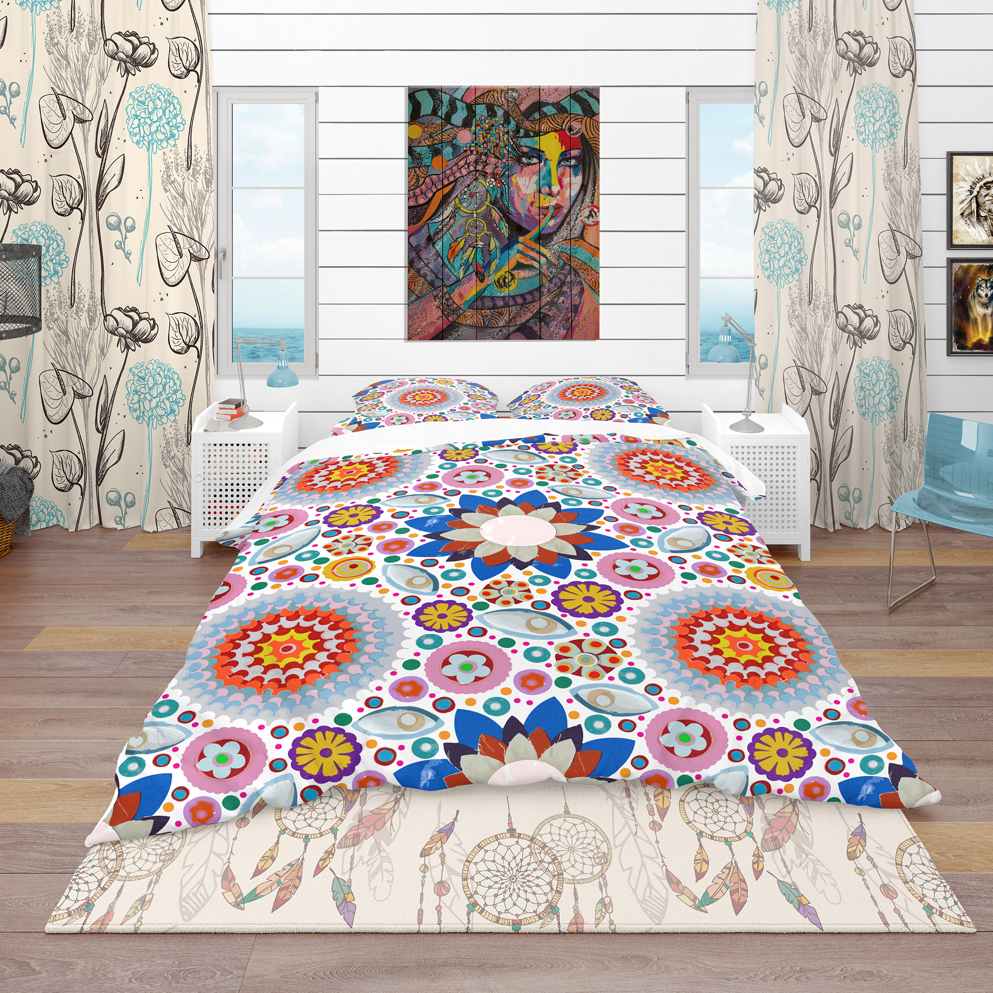 Designart 'Abstract Flowers Pattern' Bohemian & Eclectic Duvet Cover Set