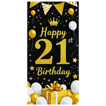 Glamorous Glittery Gold 21st Birthday Banner with Crown Balloons Stars Background Party Supplies Photography Props Birthday Decoration Happy Birthday Party Backdrop Decorations