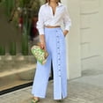 thumbnail image 2 of Conjunto de camisa y pantalones holgados de mujer, de color liso, dos piezas, corte holgado, poliéster-spandex, tallas S-XXL, 2 of 6