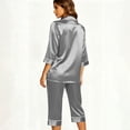 thumbnail image 3 of Lolmot 2 Piece Capri Pajamas for Women Casual Satin Button Down Pjs Long Sleeve Shirts with Capris Lightweight Comfy Lounge Set, 3 of 8