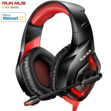 RUNMUS Gaming Headset for PS4 PC Xbox One PS5 Controller, Noise Cancelling Over Ear Headphones with Mic, LED Light, Bass Surround, Soft Memory Earmuffs for Laptop Mac Nintendo