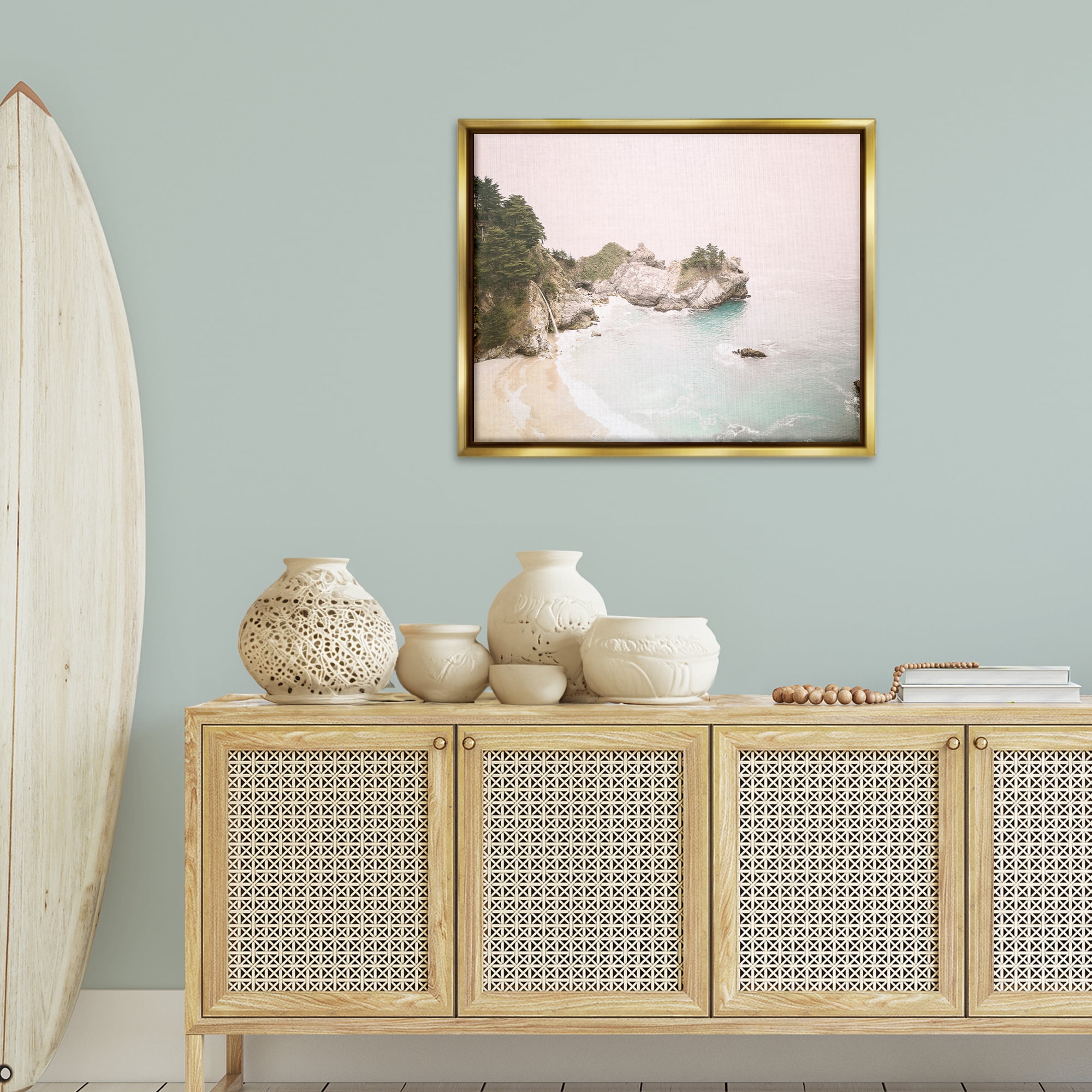 Stupell Industries McWays Falls Seascape Nautical & Beach Photography Gold Floater Framed Canvas Art Print Wall Art, 31 x 25