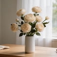 thumbnail image 4 of 7 Bundles 3-Heads Faux Silk Peony Flowers Realistic Fake Floral Stems Home Wedding Table Centerpiece Vase Decor,Beige, 4 of 6