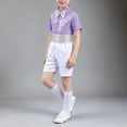 thumbnail image 6 of Xdegoge Teen Boys Sequins Dance Outfits Dance Short Sleeve Dress Shirt and Elastic Waist Shorts Set with Bow Tie Cummerbund formal Performance Costume Party Wedding Sets, 6 of 7
