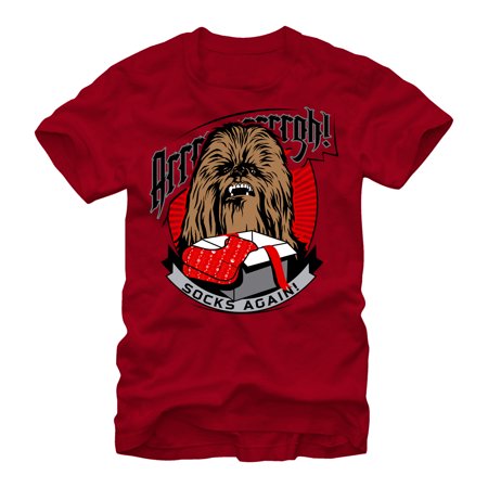 Men s Star Wars Christmas Chewbacca Socks Graphic Tee Cardinal X Large