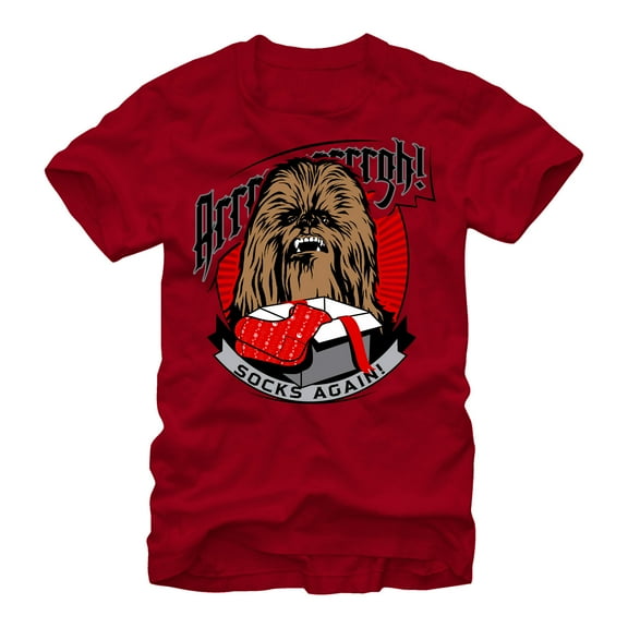 Men's Star Wars Christmas Chewbacca Socks Graphic Tee Cardinal Medium