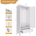 thumbnail image 2 of White Metal Wardrobe Cabinet for Bedroom, 71" Tall Freestanding Closet System with Drawer and Shelf, Hanging Rod Clothing Organizer with Two Doors, Farmhouse Steel Wardrobe Bedroom Armoires, 2 of 14