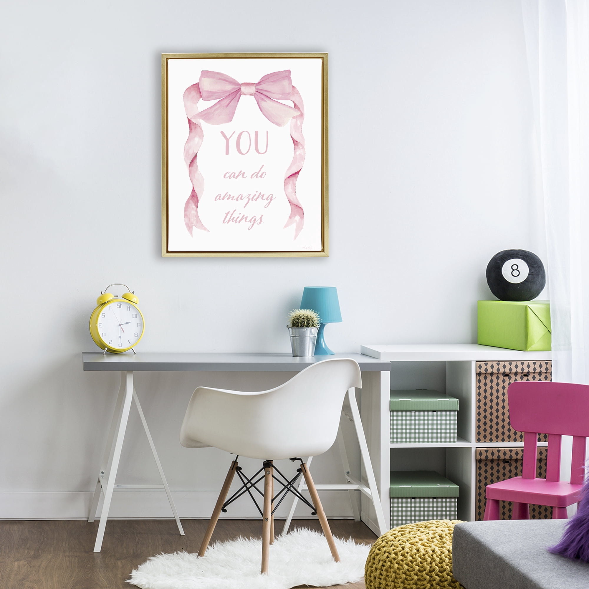 Stupell Industries Feminine Encouragement Ribbon Gold Framed Floater Canvas Wall Art, design by Cindy Jacobs
