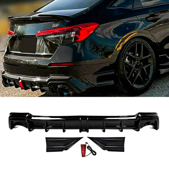 NINTE Rear Diffuser for 2022-2024 11th Honda Civic Sedan Rear Bumper Lip with Corner Spats Gloss Black