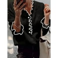 thumbnail image 4 of Female'S Pearl Beaded Long Sleeve Sweater V Neck Ruffle Trim Knitted Pullover Tops Black S, 4 of 7