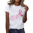 thumbnail image 1 of Cancer Awareness V Neck Ribbon Support Tee Soft Everyday Casual Short Sleeve Comfortable T Shirt for Women, 1 of 4